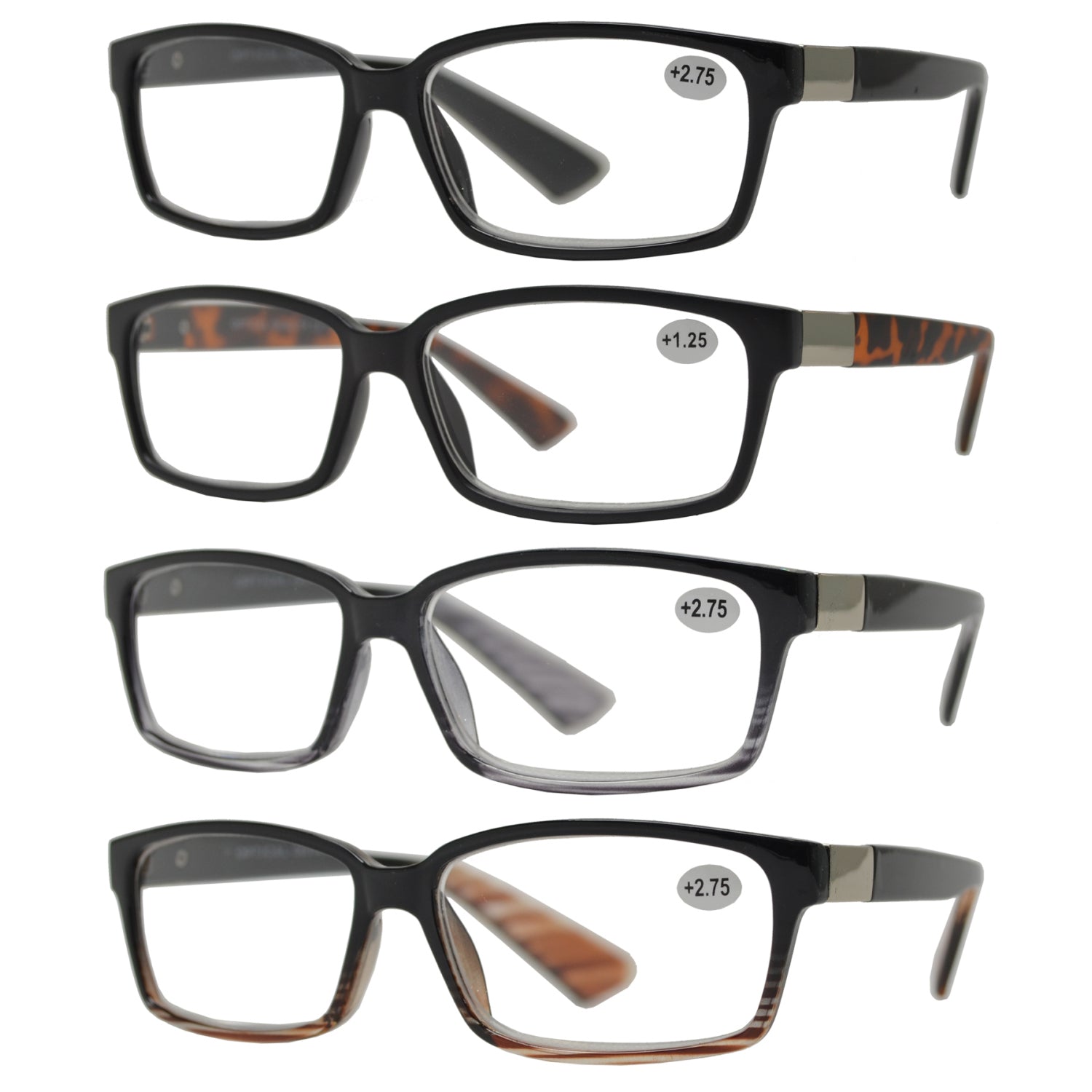 Classic Rectangular Reading Glasses 4 Pack