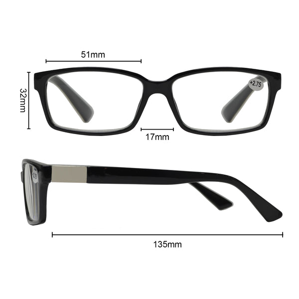 Classic Rectangular Reading Glasses 4 Pack