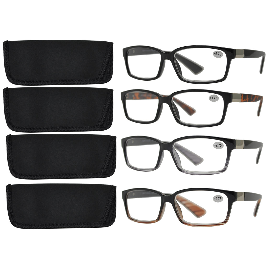 Classic Rectangular Reading Glasses 4 Pack Fashion Eyelinks