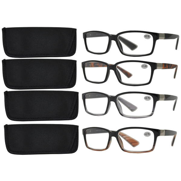 Classic Rectangular Reading Glasses 4 Pack