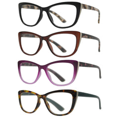 Reading Glasses Stylish Cat Eye with Spring Hinge Readers 4 Pack