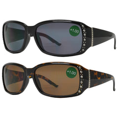 Rectangular Bifocal Reading Sunglasses Reader with Rhinestone Crystal