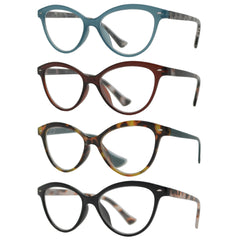 Classic Horn Rimmed Cat Eye Reading Glasses - 4 Pack