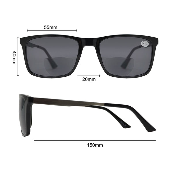 Bifocal Reading Sunglasses for Big Head Large Men TR90 Frame